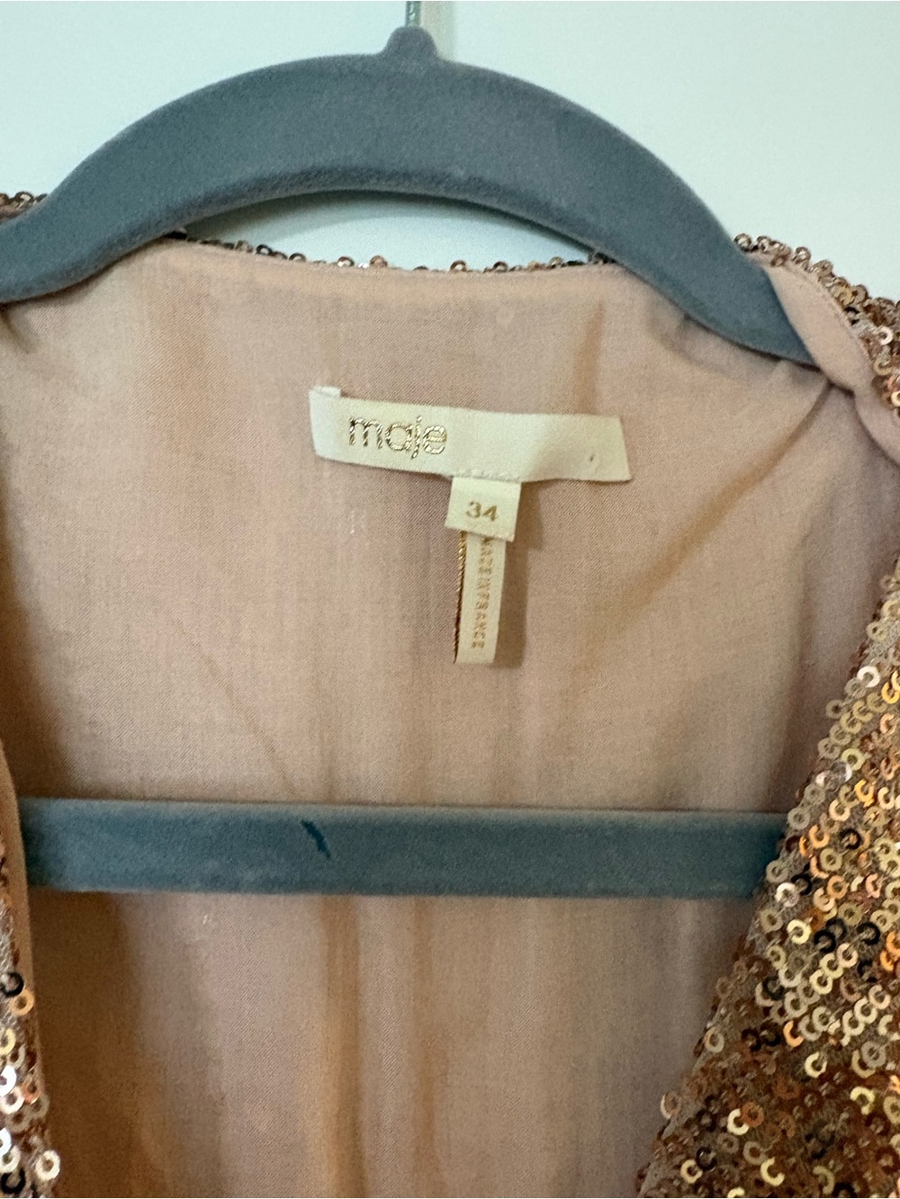 Maje Rose Gold Sequin Wrap-Style Mini Dress - Picture 2 of 3